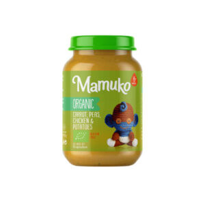 Piure de morcovi, mazare, cartofi cu pui bio  6+ luni 190g Mamuko
