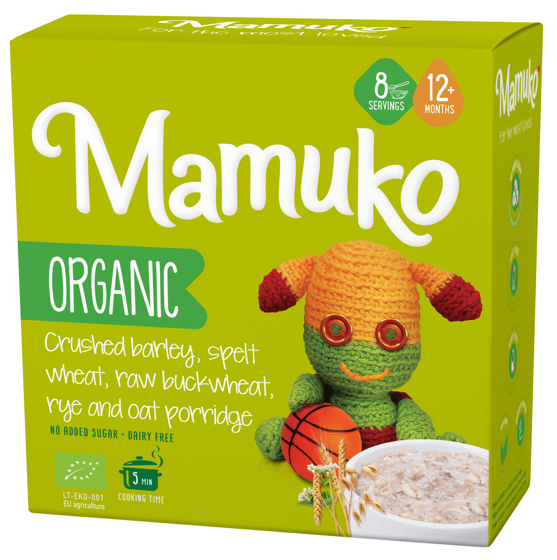 Porridge din 5 cereale orz, spelta, hrisca, secara si fulgi de ovaz bio 12+ luni 200g Mamuko