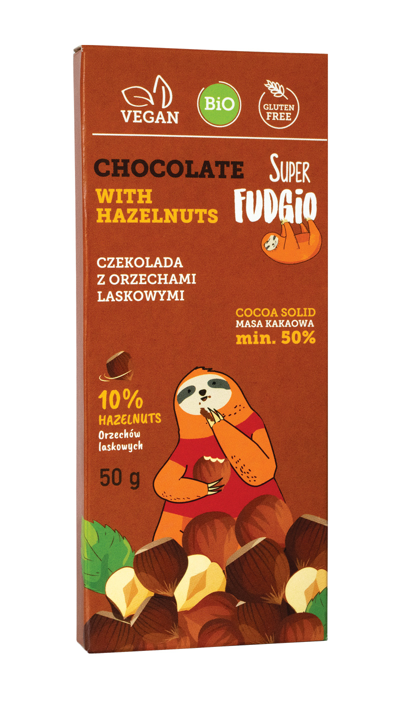 Ciocolata cu alune de padure bio 50g Super Fudgio